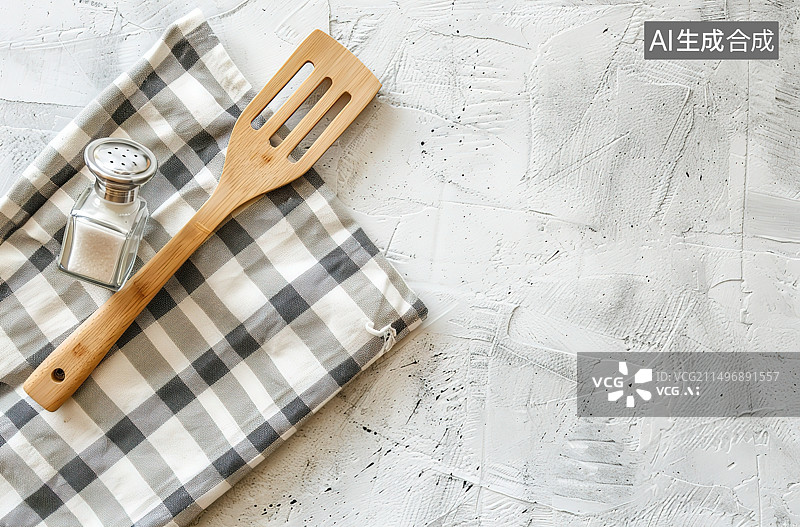 【AI数字艺术】桌子上有叉子和勺子的叉子的高角度视图图片素材