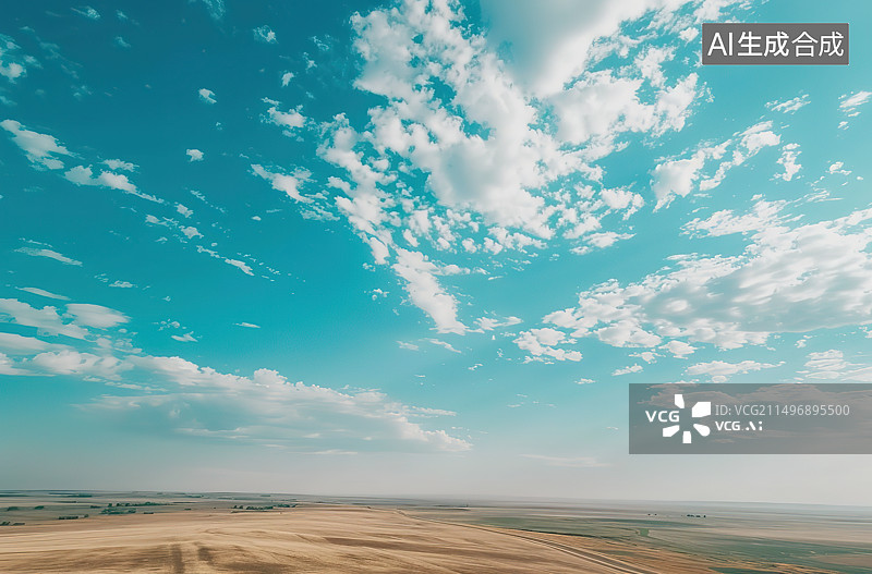 【AI数字艺术】蓝天白云下的沙漠图片素材
