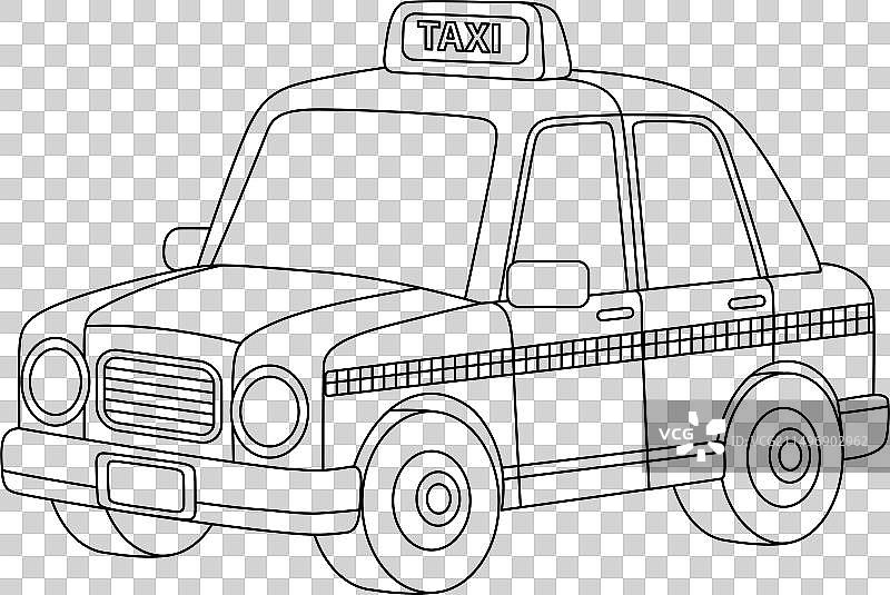 可爱的出租车涂色页，儿童专用图片素材