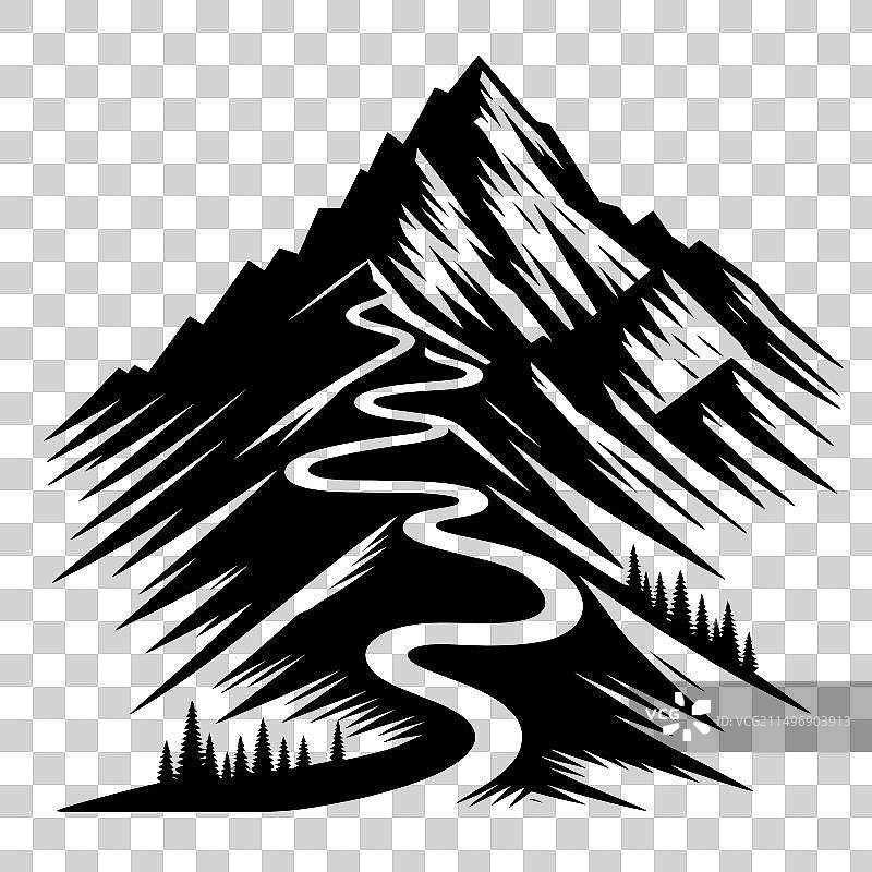 蜿蜒小路的山脉轮廓图片素材