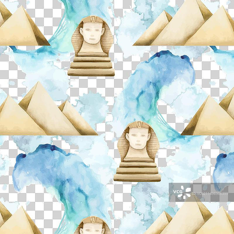 埃及金字塔狮身人面像红海无缝图案图片素材