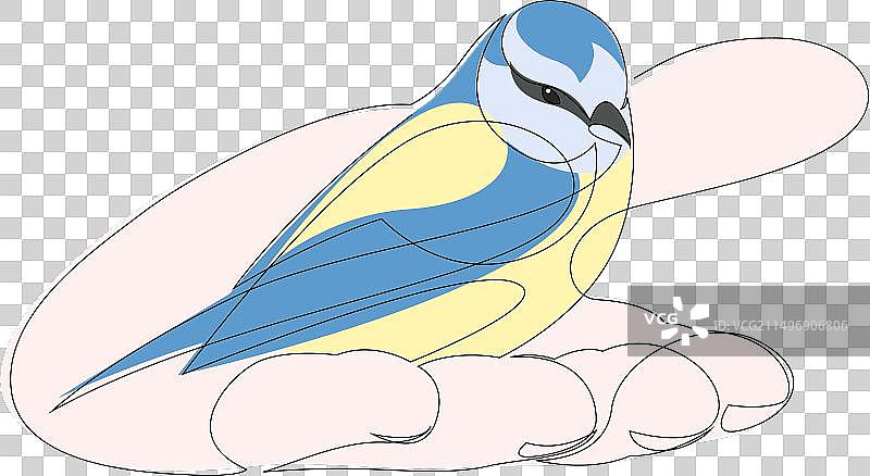 手上的小鸟极简线条风格图片素材