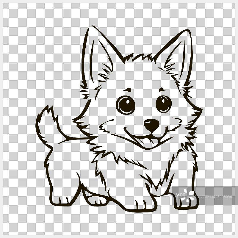 柯基犬涂鸦隔离着色页图片素材