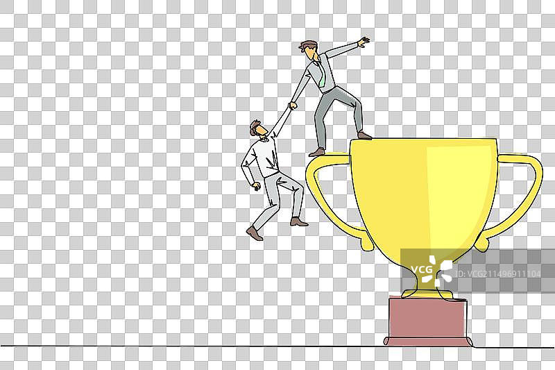 商人互助的连续单线画图片素材