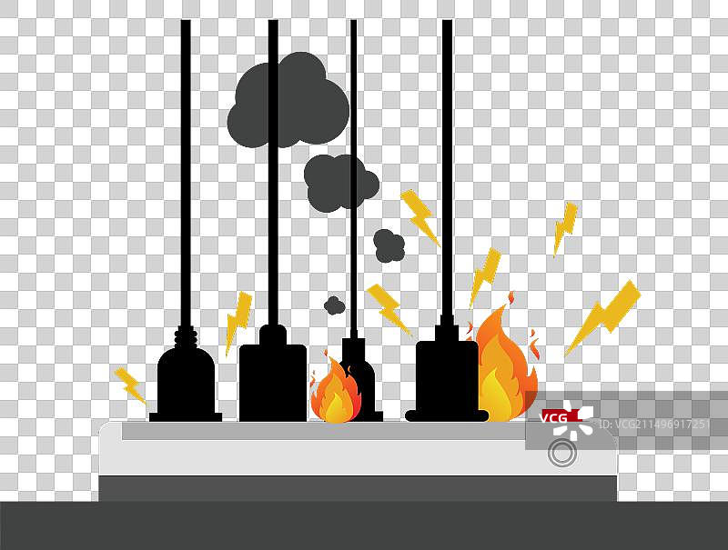 电源插头短路引起火灾图片素材