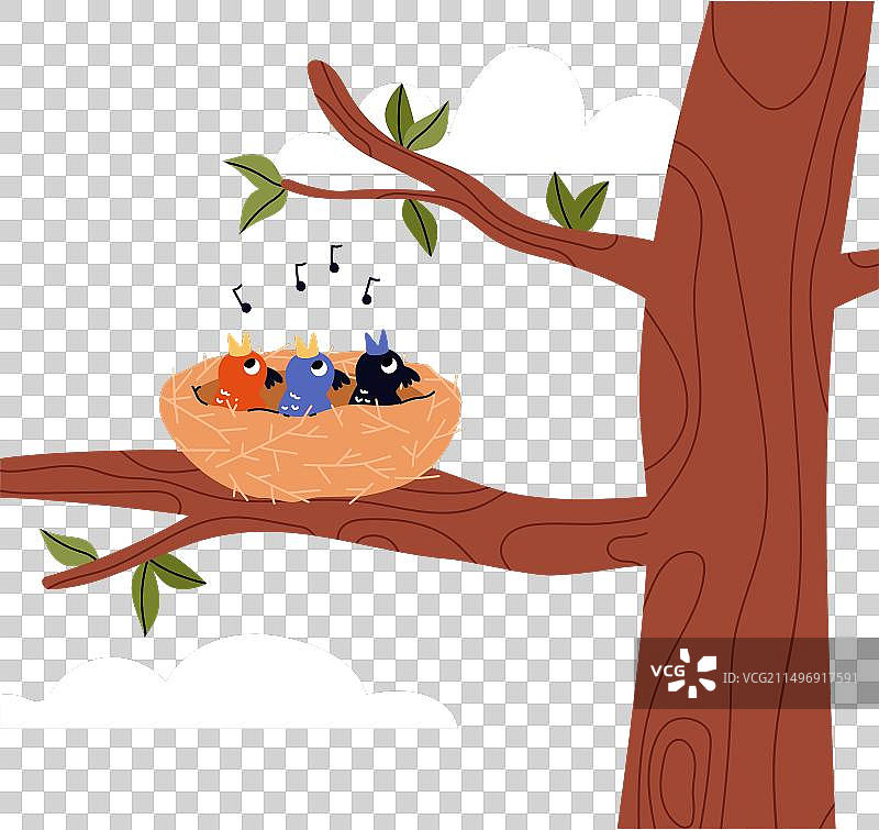 鸟巢里唱歌的小鸡图片素材