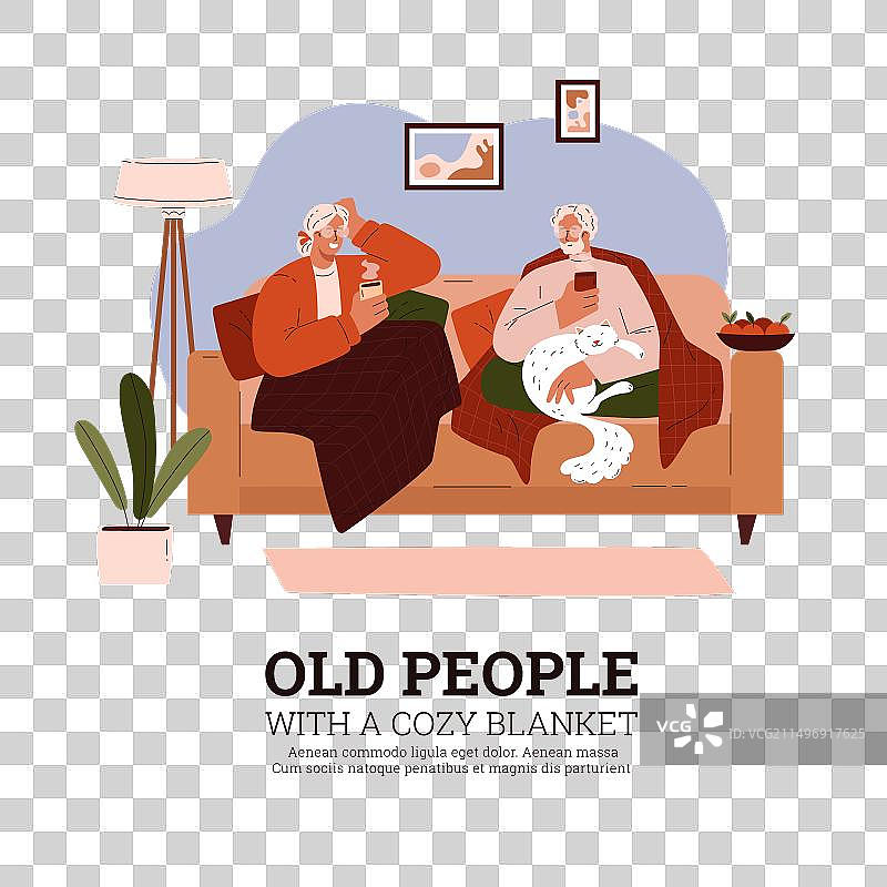 老年夫妇与猫一起放松图片素材