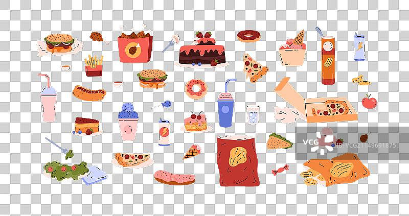 各种快餐或街头小吃扁平符号图片素材