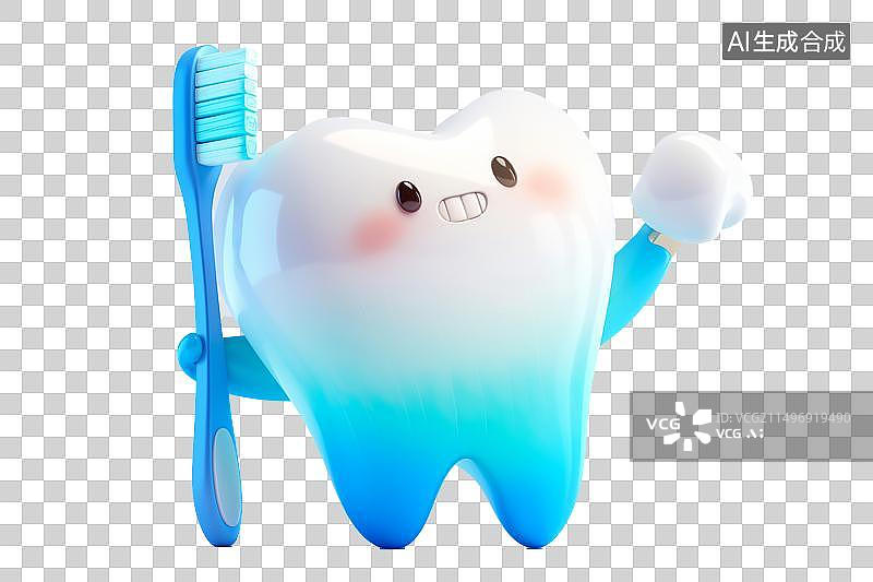 【AI数字艺术】一个拟人化的牙齿拿着一个牙刷图片素材