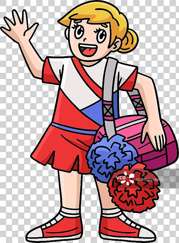带有运动包和绒球的啦啦队女孩剪贴画图片素材