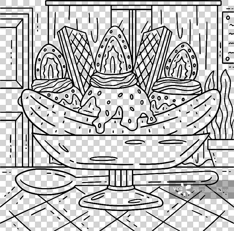 香蕉船圣代冰淇淋填色页图片素材