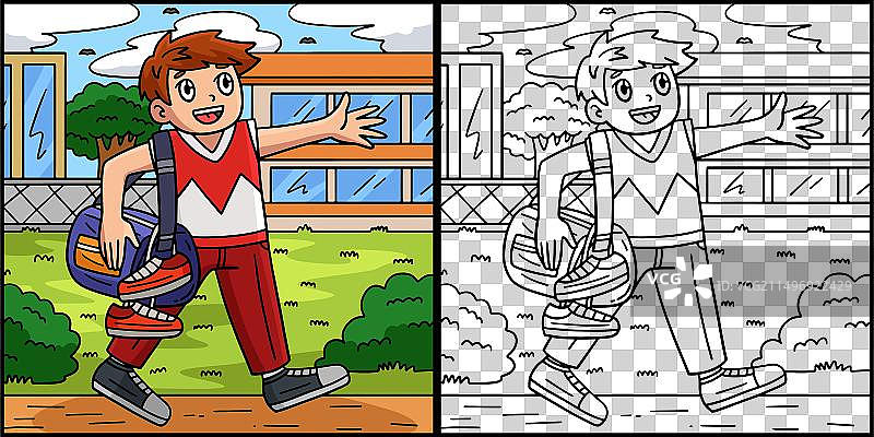 拿着旅行包的啦啦队男孩图片素材