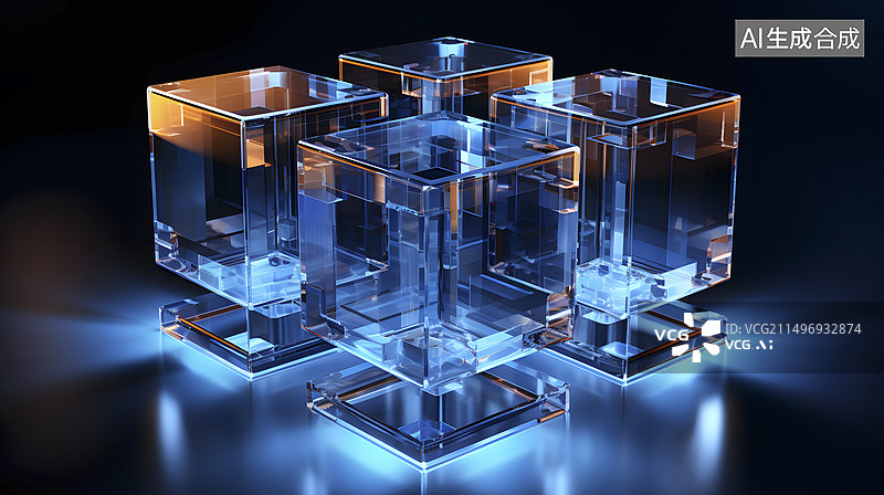 【AI数字艺术】数码科技透明有机玻璃立方体海报背景图片素材