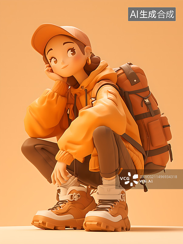 【AI数字艺术】户外徒步旅行者3D卡通图片素材