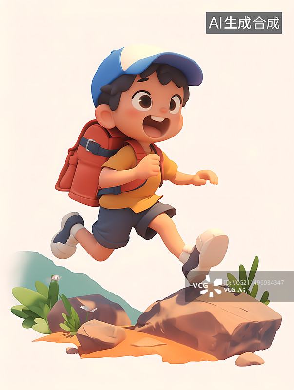 【AI数字艺术】户外徒步旅行者奔跑寻找着图片素材