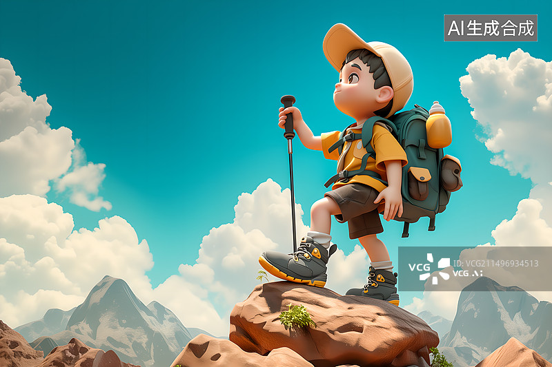 【AI数字艺术】徒步旅行者站在山顶图片素材