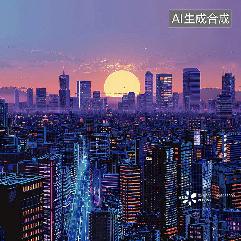 【AI数字艺术】复古夜景插画城市citypop图片素材