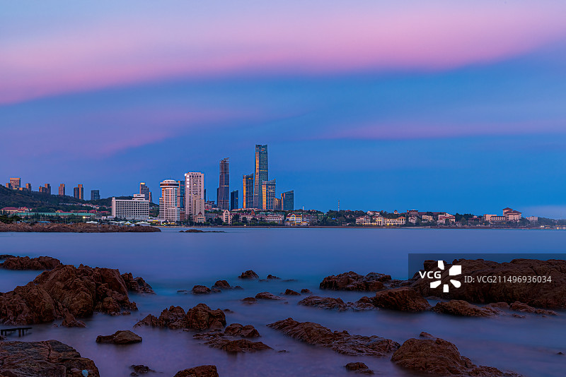 青岛CBD火烧云图片素材