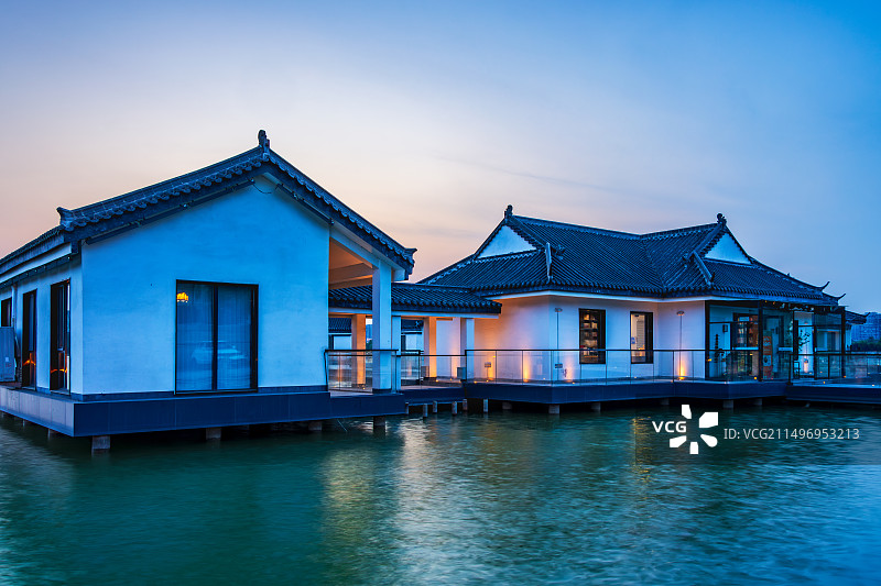 东昌湖畔好暮色24.05图片素材