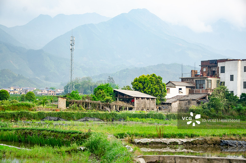 春日阴天的广西桂林灌阳县的小乡村——杉木谢家村图片素材