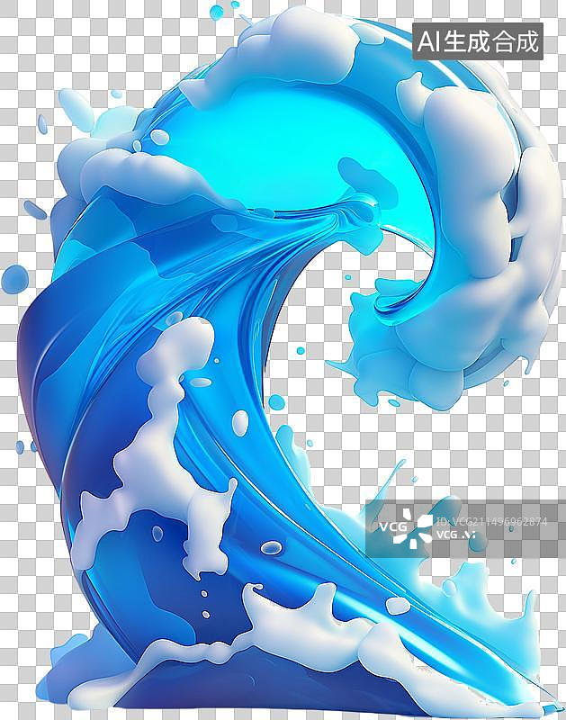 【AI数字艺术】元素，3D,蓝色浪花图片素材