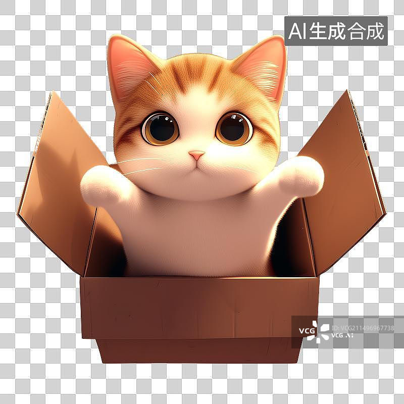 【AI数字艺术】白底纸盒窝中的探头探脑的宠物猫透明免抠元素素材图片素材
