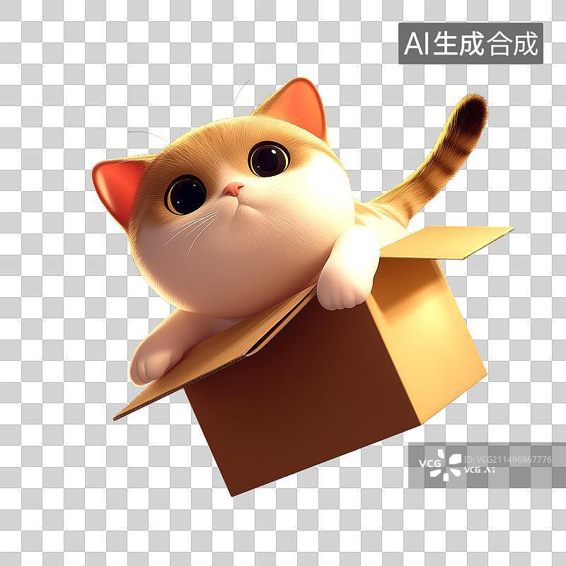 【AI数字艺术】白底纸盒窝中的探头探脑的宠物猫透明免抠元素素材图片素材