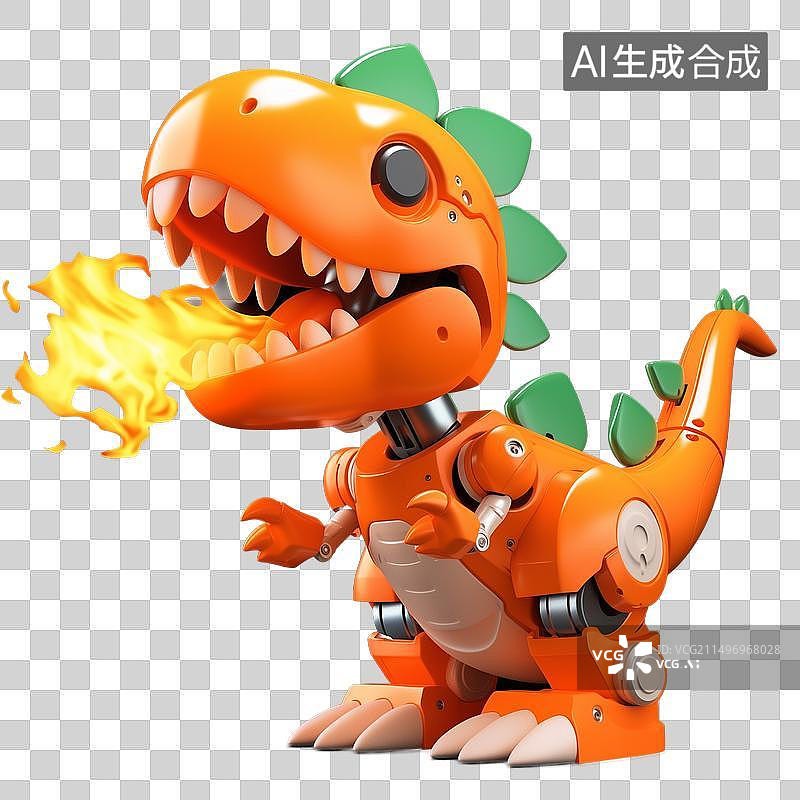 【AI数字艺术】白底嘴中喷火的玩具恐龙透明免抠元素素材图片素材