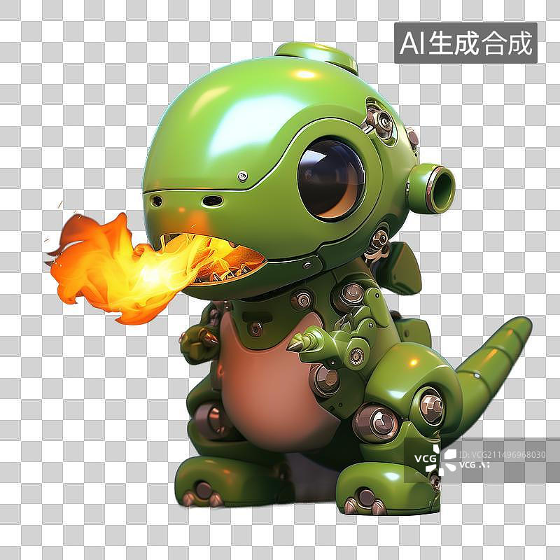 【AI数字艺术】白底嘴中喷火的玩具恐龙透明免抠元素素材图片素材