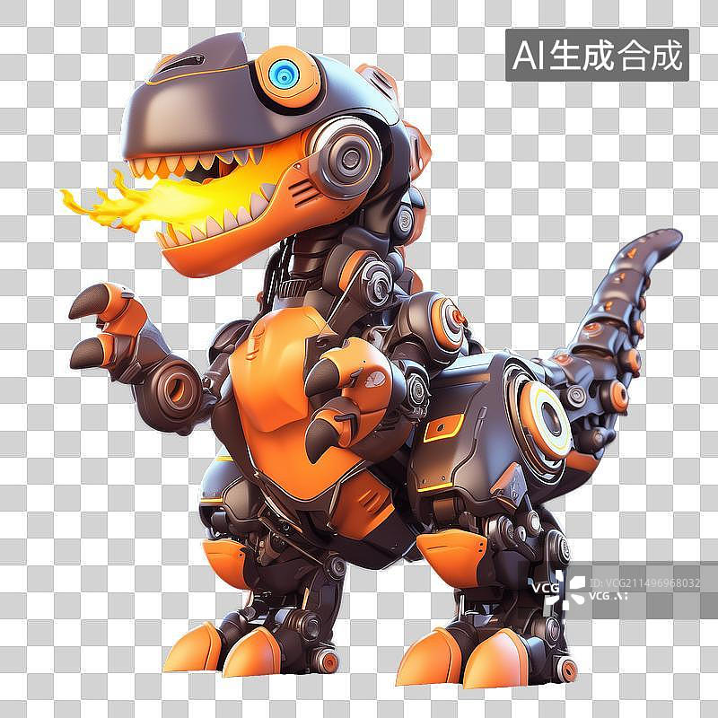 【AI数字艺术】白底嘴中喷火的玩具恐龙透明免抠元素素材图片素材