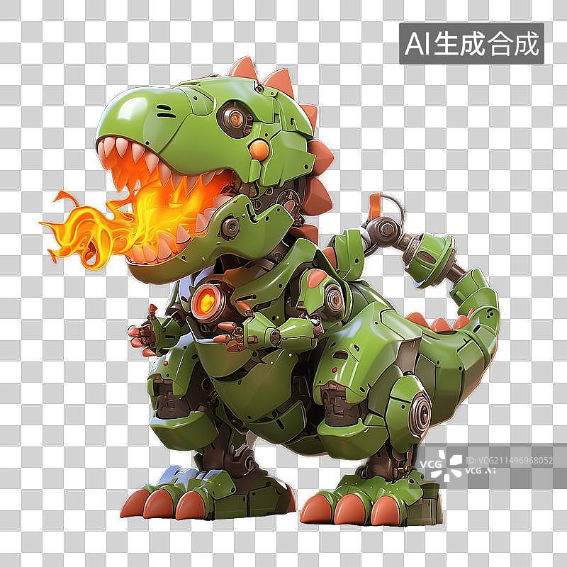 【AI数字艺术】白底嘴中喷火的玩具恐龙透明免抠元素素材图片素材