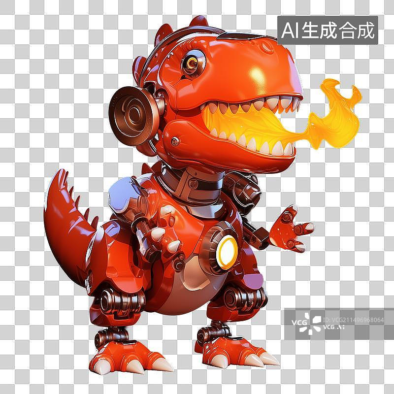 【AI数字艺术】白底嘴中喷火的玩具恐龙透明免抠元素素材图片素材
