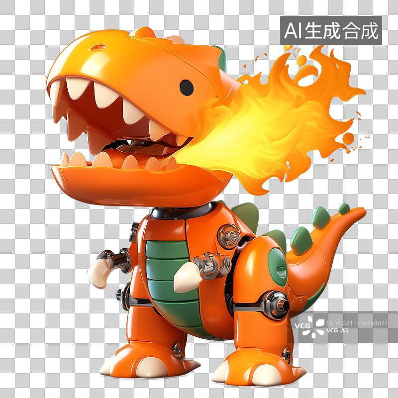 【AI数字艺术】白底嘴中喷火的玩具恐龙透明免抠元素素材图片素材