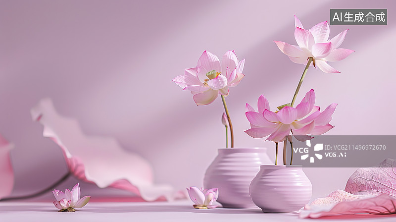 【AI数字艺术】粉红色背景下的花朵特写镜头图片素材