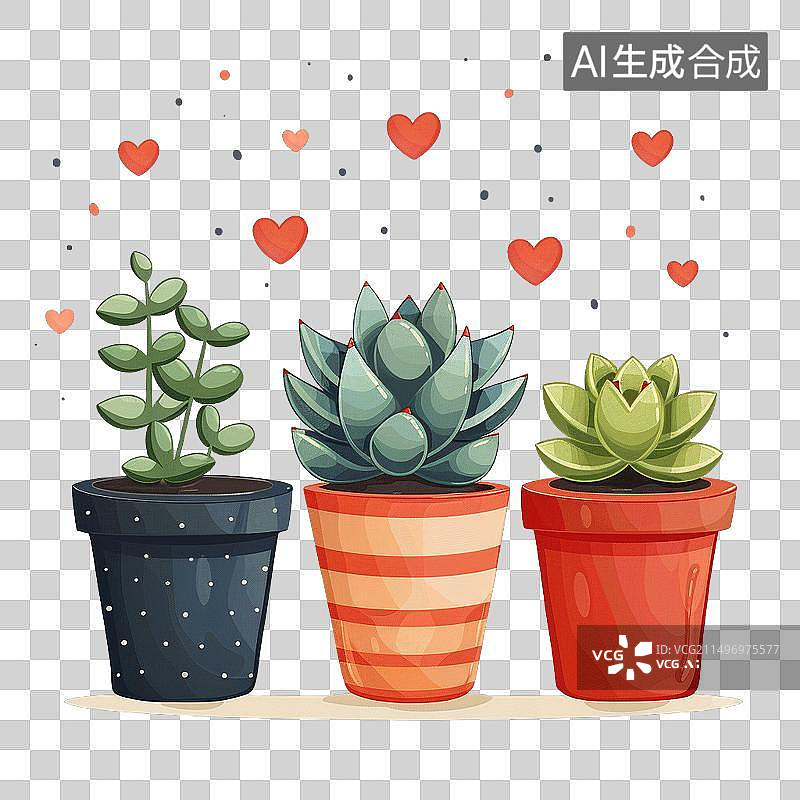 【AI数字艺术】多肉植物 卡通的 手绘图片素材
