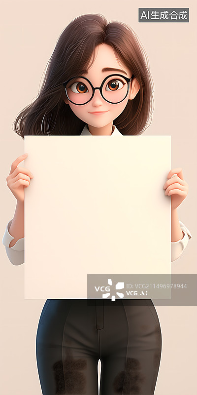 【AI数字艺术】举着空白标语牌的女商人图片素材