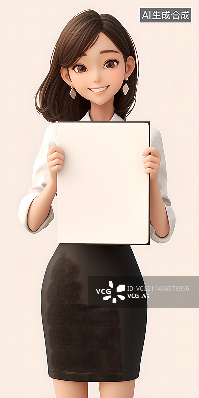 【AI数字艺术】举着空白标语牌的女商人图片素材