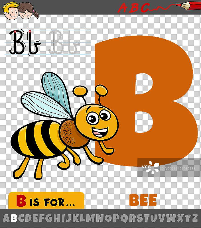 字母B与卡通蜜蜂昆虫图片素材