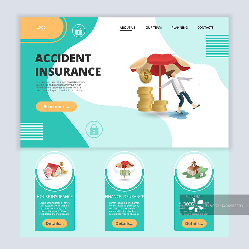 事故保险扁平化着陆页网站图片素材
