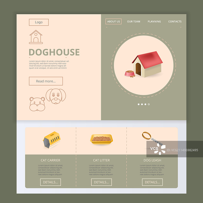狗屋扁平风格着陆页网站模板图片素材