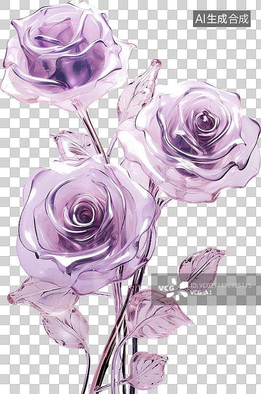 【AI数字艺术】紫色玻璃水晶材质的玫瑰花朵图片素材