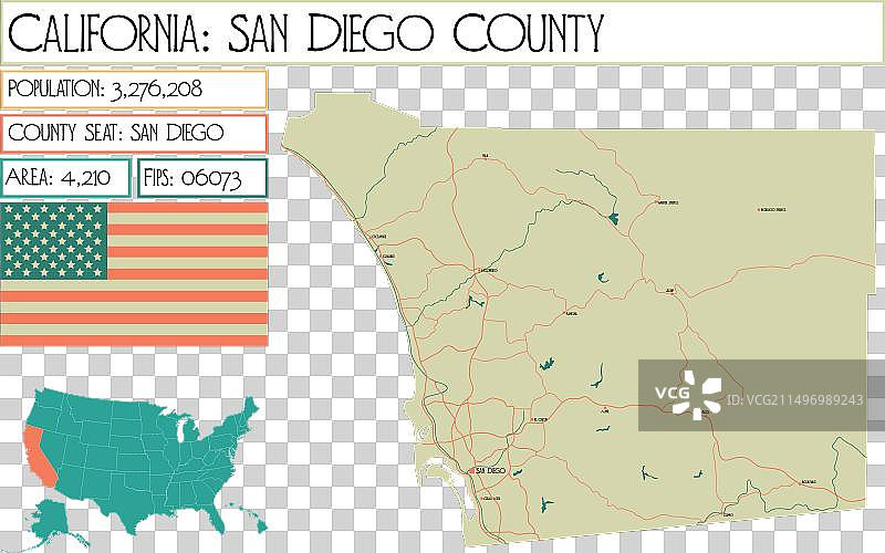 圣迭戈县大型详细地图图片素材