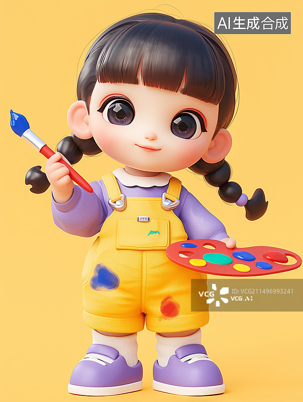 【AI数字艺术】儿童画家手里拿着调色板图片素材