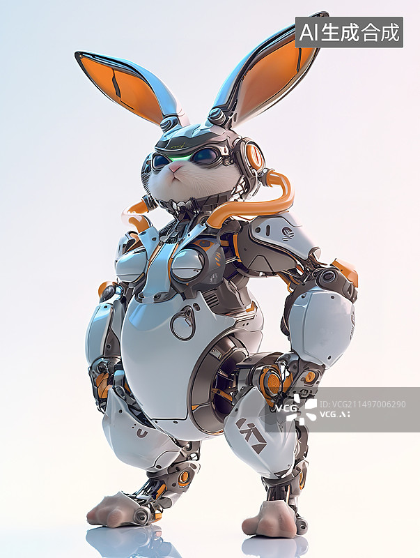 【AI数字艺术】全息未来科技感的生肖兔插图图片素材