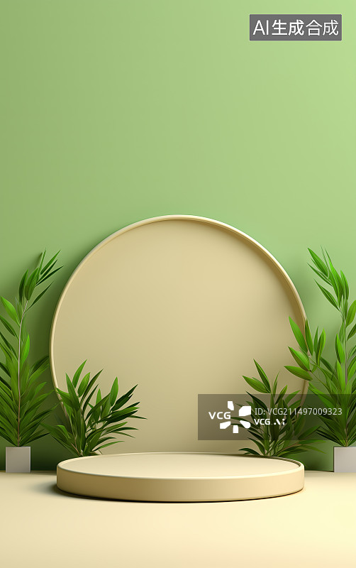 【AI数字艺术】夏日绿植清新风电商展台图片素材