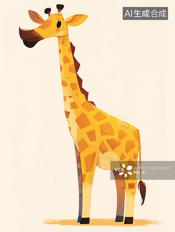 【AI数字艺术】可爱长颈鹿扁平化设计插画图片素材