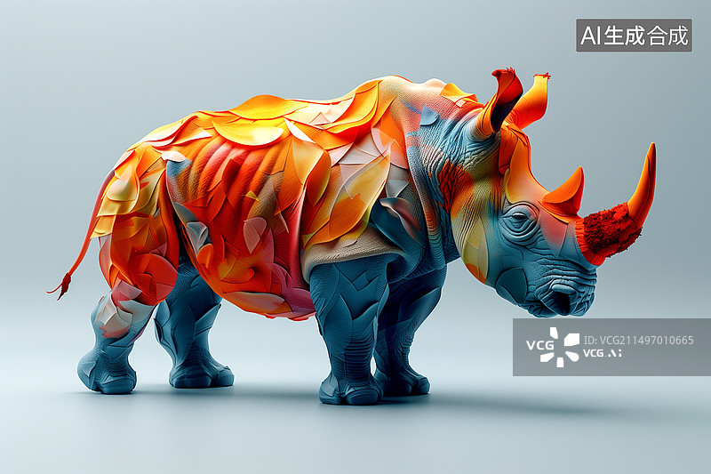 【AI数字艺术】可爱的有视觉冲击力的立体动物犀牛图片素材