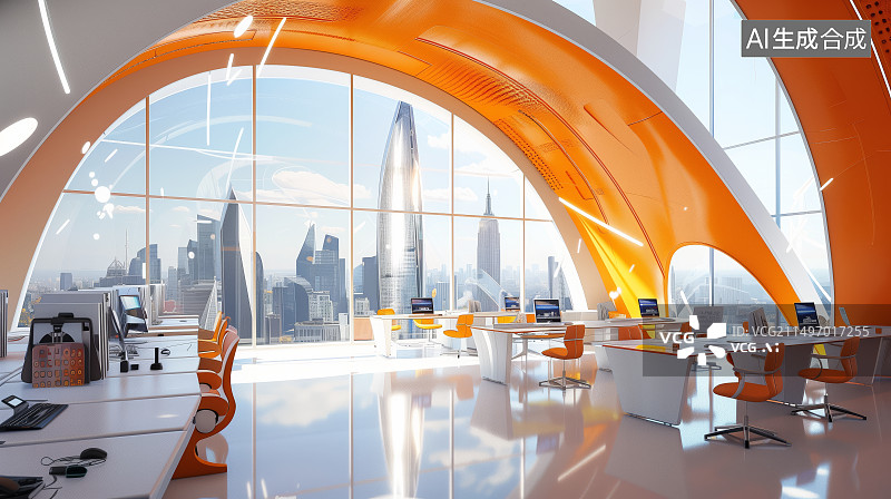 【AI数字艺术】办公室现代简约风空间设计效果图图片素材