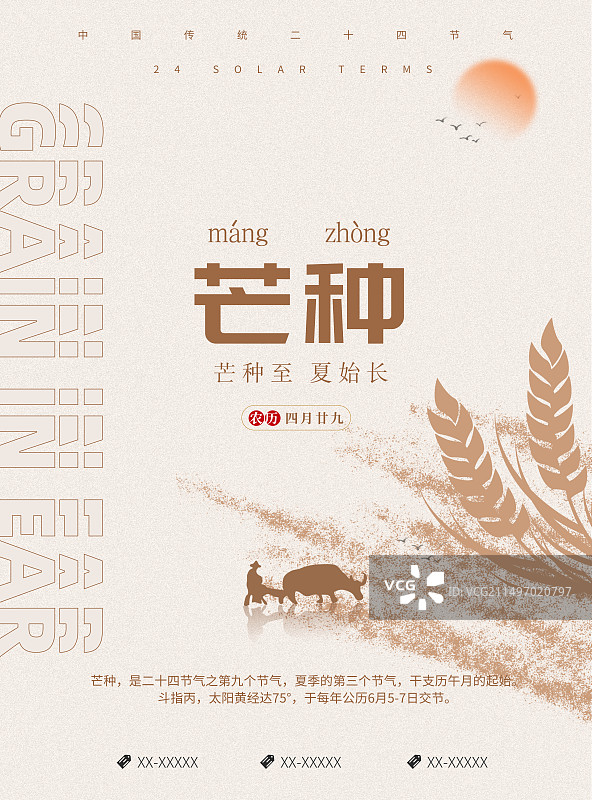 创意二十四节气极简风格芒种节气海报展板图片素材