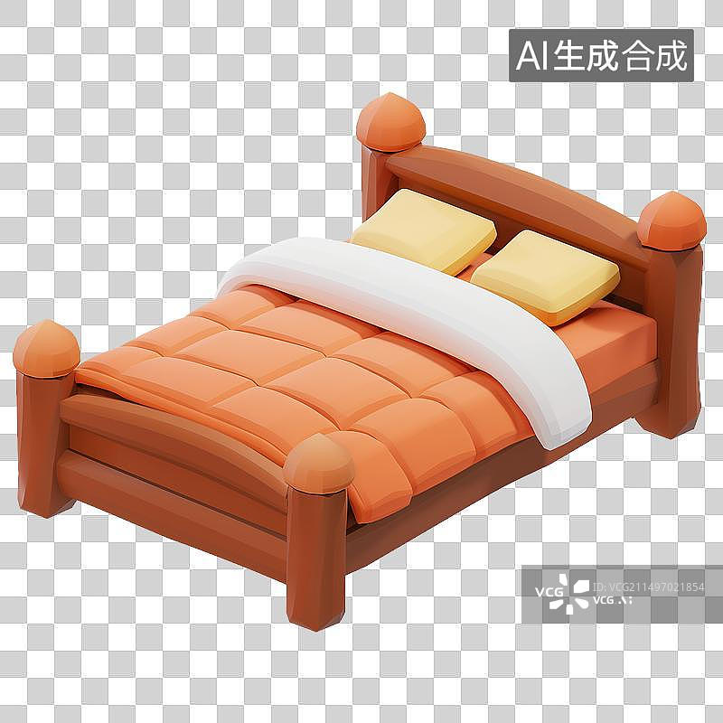 【AI数字艺术】3D卡通风格室内空间床元素图片素材